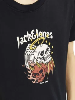 T-shirt en coton noir uni coupe droite avec imprimé tête de mort