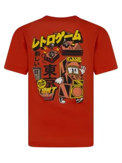T-shirt en coton orange pourvu d'un imprimé japonais et d'un col rond