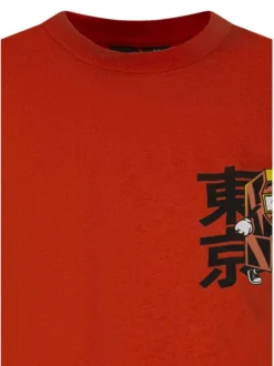 T-shirt en coton orange pourvu d'un imprimé japonais et d'un col rond