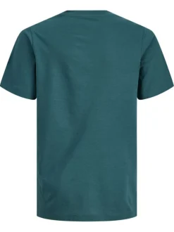 T-shirt en coton pétrole uni pourvu d'un imprimé pastèque et d'un col rond