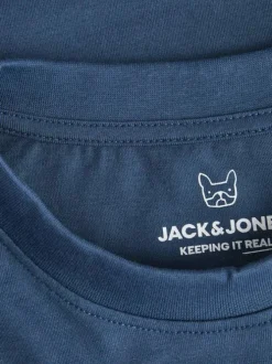 T-shirt en coton pétrole uni avec une coupe droite et un col rond