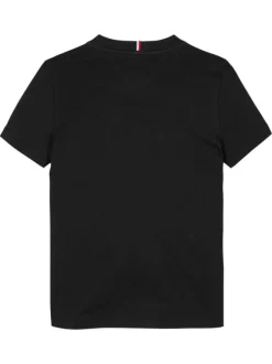 T-shirt en coton régénératif noir uni à coupe droite, col rond et logo