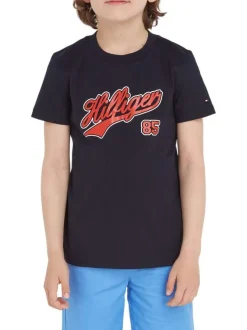T-shirt en coton régénératif marine uni coupe droite col rond