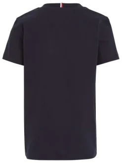 T-shirt en coton régénératif marine uni coupe droite col rond
