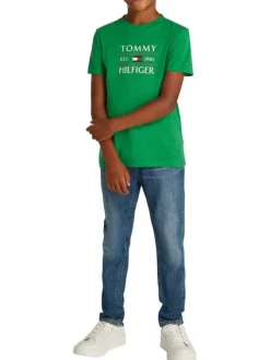 T-shirt en coton régénératif vert à imprimé, coupe droite col rond