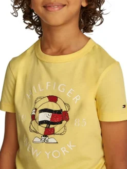 T-shirt en coton régénératif jaune uni droit à col rond et manches courtes