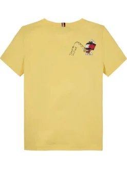 T-shirt en coton régénératif jaune uni droit à col rond et manches courtes