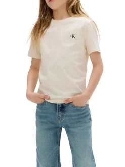 T-shirt en coton sable uni avec une coupe droite et un col rond