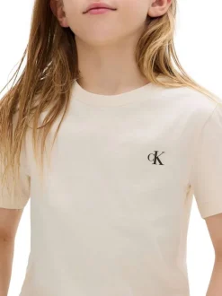 T-shirt en coton sable uni avec une coupe droite et un col rond