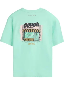 T-shirt en coton vert à coupe droite pourvu d'un col rond et de manches courtes