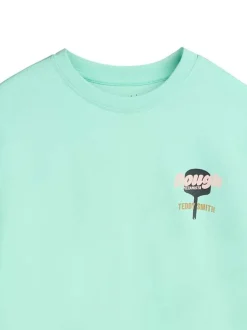 T-shirt en coton vert à coupe droite pourvu d'un col rond et de manches courtes