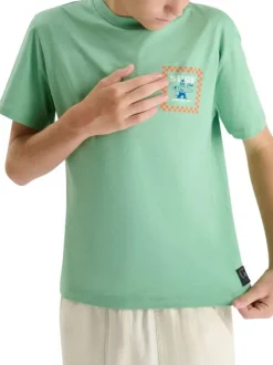 T-shirt en coton vert à coupe droite pourvu d'un col rond côtelé