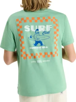 T-shirt en coton vert à coupe droite pourvu d'un col rond côtelé