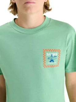 T-shirt en coton vert à coupe droite pourvu d'un col rond côtelé