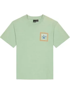T-shirt en coton vert à coupe droite pourvu d'un col rond côtelé