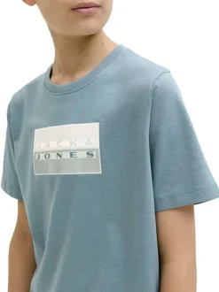 T-shirt en coton vert à coupe droite pourvu d'un col rond côtelé
