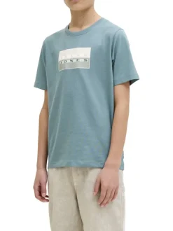 T-shirt en coton vert à coupe droite pourvu d'un col rond côtelé