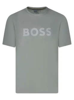 T-shirt en coton vert d'eau pourvu d'un col rond et de manches courtes