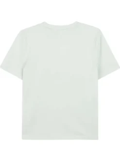 T-shirt en coton vert d'eau à coupe droite pourvu du nom de la marque