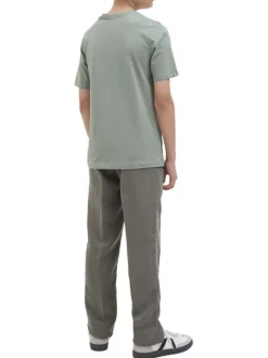 T-shirt en coton vert d'eau imprimé avec un col rond et une coupe droite