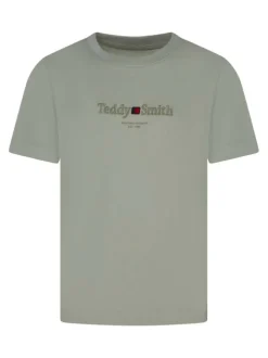 T-shirt en coton vert d'eau à coupe ajustée pourvu d'un col rond