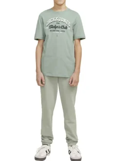 T-shirt en coton vert d'eau à coupe droite avec col rond et logo noir et blanc