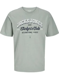 T-shirt en coton vert d'eau à coupe droite avec col rond et logo noir et blanc