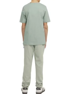 T-shirt en coton vert d'eau à coupe droite avec col rond et logo noir et blanc