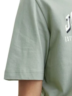T-shirt en coton vert d'eau à coupe droite avec col rond et logo noir et blanc