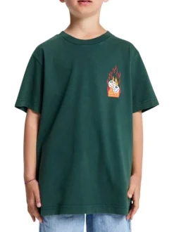T-shirt en coton vert sapin uni avec un col rond et des manches courtes