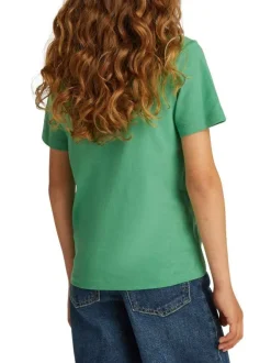 T-shirt en coton vert uni avec un col rond et le logo de la marque imprimé