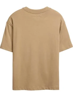 T-shirt manches courtes en coton beige uni avec une coupe oversize