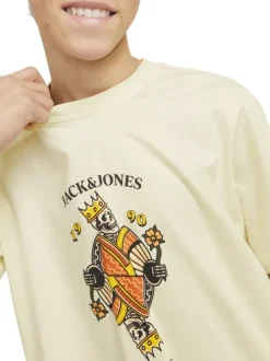 T-shirt manches courtes en coton écru imprimé avec coupe ample et col rond
