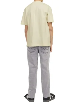 T-shirt manches courtes en coton écru imprimé avec coupe ample et col rond