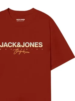 T-shirt manches courtes en coton rouille avec logo imprimé et coupe regular