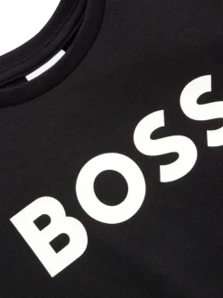 T-shirt manches courtes noir en coton à coupe droite avec logo blanc et col rond