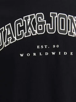 T-shirt manches longues en coton noir uni avec une coupe droite et un col rond