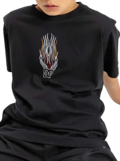 T-shirt noir en coton mélangé avec un col rond et logo brodé
