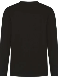 T-shirt noir uni avec une coupe droite à col rond et nom iconique