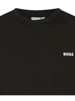 T-shirt noir uni avec une coupe droite à col rond et nom iconique
