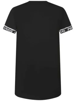 T-shirt noir uni col rond, à manches courtes avec liseret au nom de la marque
