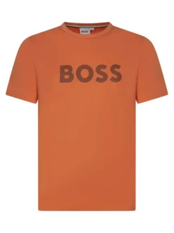 T-shirt orange uni à coupe droite, col rond et à manches courtes