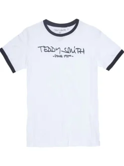 T-Shirt TICLAS blanc en coton uni avec gros logo col rond