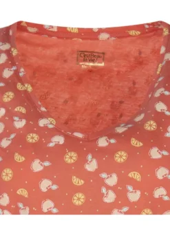 T-shirt Agrume en coton pêche imprimé fruit à coupe droite et col v