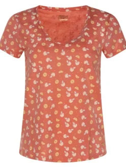 T-shirt Agrume en coton pêche imprimé fruit à coupe droite et col v