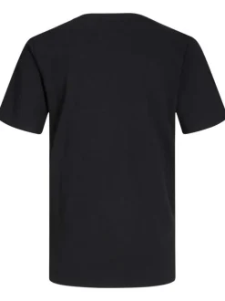 T-shirt Anna en coton biologique mélangé noir avec col rond et logo blanc floqué