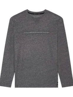 T-shirt anthracite chiné avec logo brodé sur la poitrine et un col rond