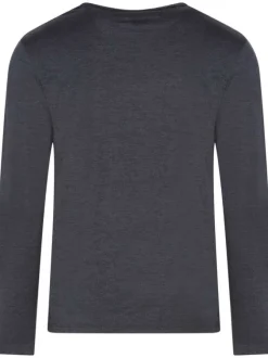 T-shirt anthracite uni coupe régular avec un col rond à manches longues