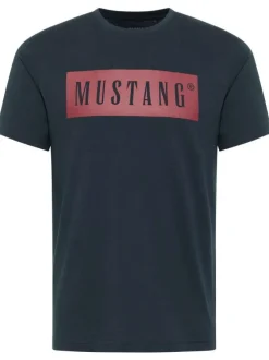 T-shirt Austin droit en coton marine avec col rond et logo bordeau imprimé