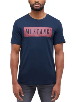T-shirt Austin droit en coton marine avec col rond et logo bordeau imprimé